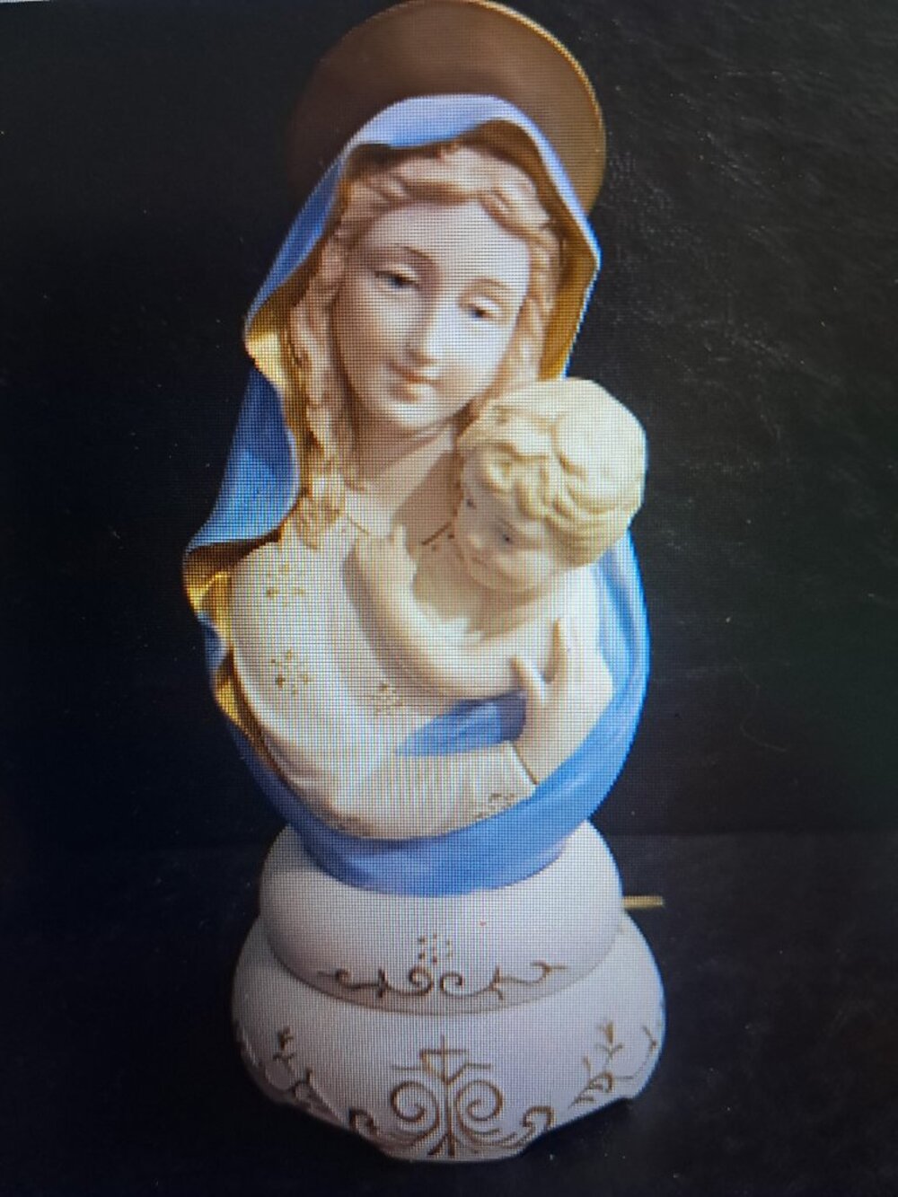 Vintage Hand Painted Mother And Child Porcelain Bust Music Box